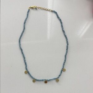 Blue shell bead and gold coin necklace, NEW